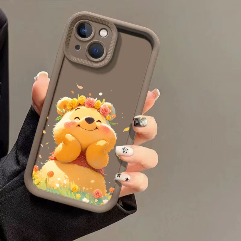 Tương thích với iPhone 17 Pro Max 12 11 Pro Max X XS Max Ốp điện thoại Winnie the Pooh với vỏ mềm silicon bó hoa