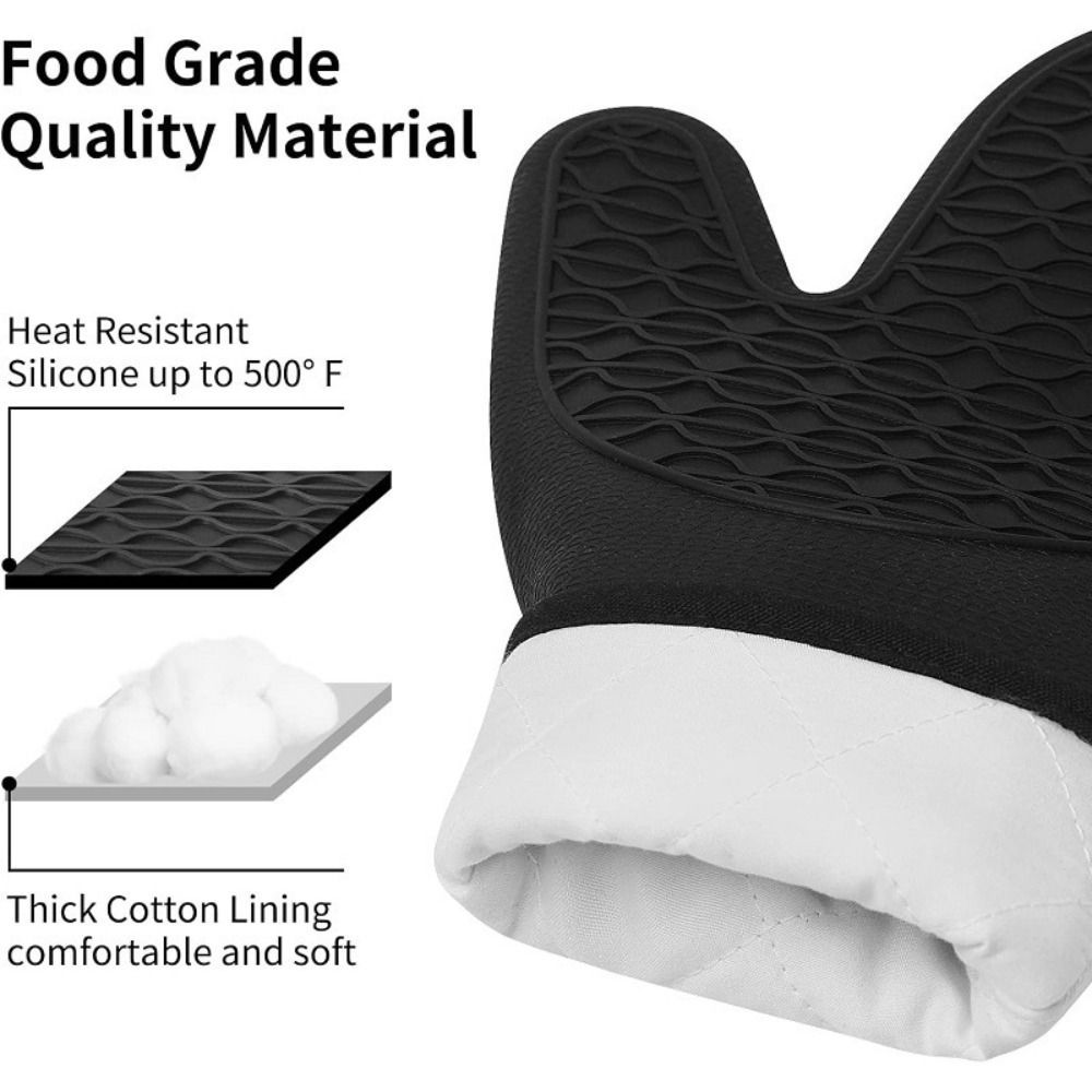 Găng tay lò nướng JIGK, Găng tay chịu nhiệt lót bông silicon, Găng tay làm bánh bền chống trượt tổ ong chuyên nghiệp dành cho gia đình