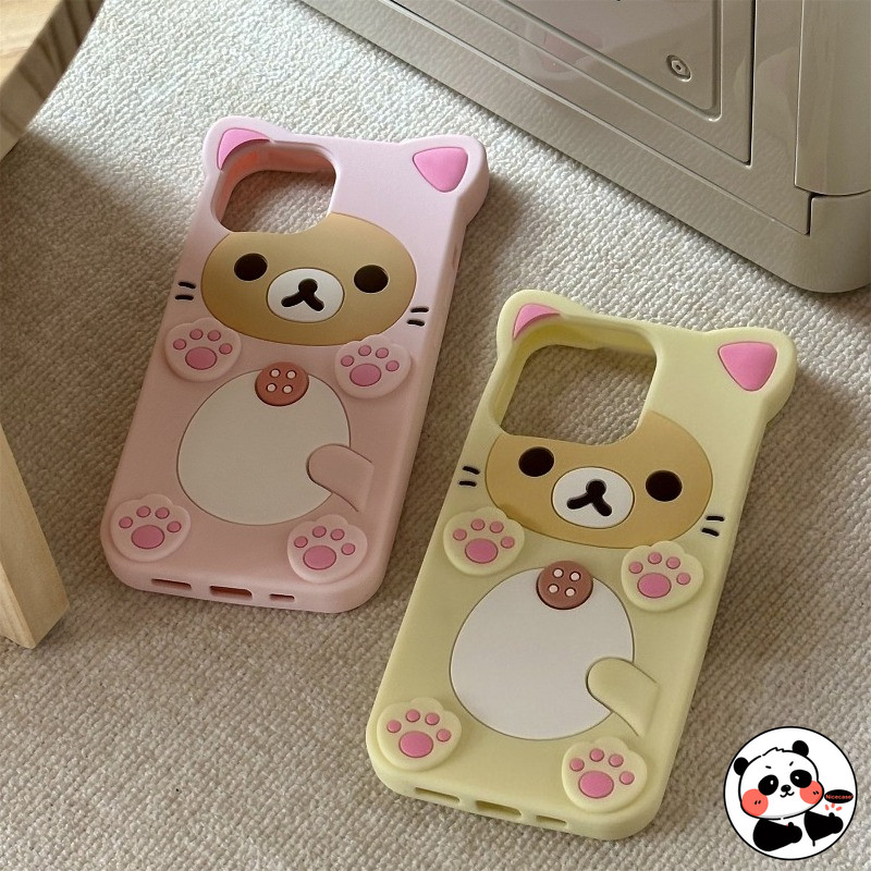 Ốp Điện Thoại Mèo Rilakkuma Dễ Thương Cho iPhone 17 16 15 14 13 12 Mini 11 Pro Max XR XS Max X 8 7 6 6s Plus 5 5S SE3 SE2 SE1 Ốp Lưng Hoạt Hình Gấu Kitty Mềm Vỏ Silicon Chống Sốc