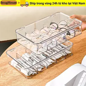 Hộp đựng kính râm SNUGHOUSE trong suốt, chống bụi, thiết kế lệch 5 lưới