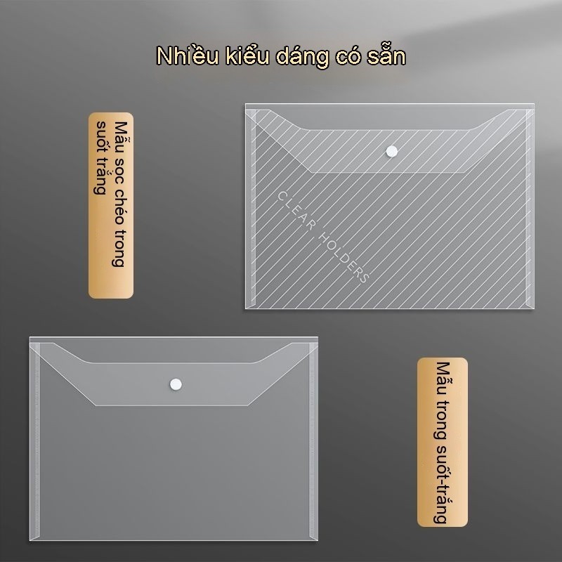 Túi đựng tài liệu A4 trong suốt có nút bấm, túi đựng tài liệu cho học sinh, bộ túi đựng tài liệu