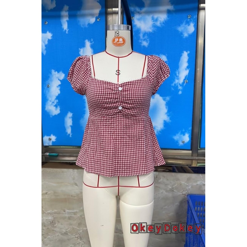 OKDK-Nữ 1 / 4 Áo Sơ Mi Tay Kẻ Sọc Nút Người Yêu Đường Cổ Áo Sơ Mi Thường Ngày Thời Trang Mùa Hè Slim Fit Áo Dạo Phố