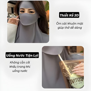 Khẩu Trang Chống Nắng Full Mặt Chống Tia UV Che Kín Mặt Chất Liệu Lụa Băng Mềm Mát, Thoáng Khí