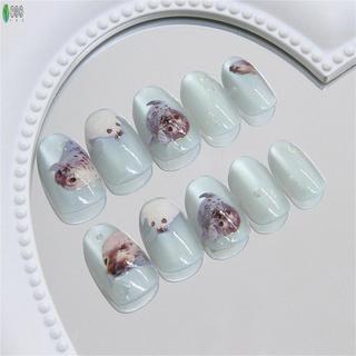 24 Chiếc Xanh Ngắn Móng Tay Giả Có Mắt Mèo Với Móng Tay Cạnh Tự Nhiên Và Mịn Cho Nữ Móng Tay Nghệ Thuật Trang Trí