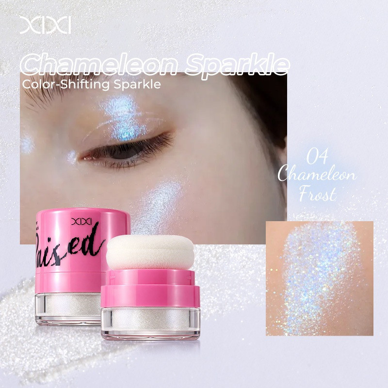 XIXI WM006 Highlighter SparklePop Nhũ Kim Cương Lấp Lánh, Phấn Bắt Sáng Glow Tự Nhiên, Bám Lâu Không Bay Phấn Kèm Mút