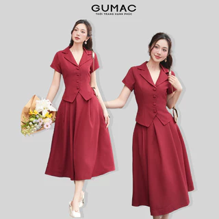 Set lẻ Áo kiểu nữ GUMAC cổ danton  AF12002 - Chân váy nữ GUMAC A ly xòe  VF12003