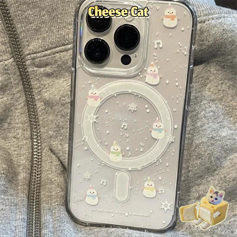 Ốp điện thoại trong suốt có nam châm hình bánh mèo dễ thương cho iPhone 15 16 17 11 12 13 14 Pro Max XR Xs Max 8 7 Plus