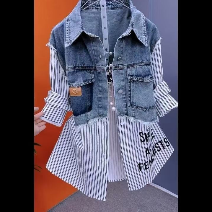 Áo sơ mi denim phong cách vest dáng suông, phiên bản Hàn Quốc