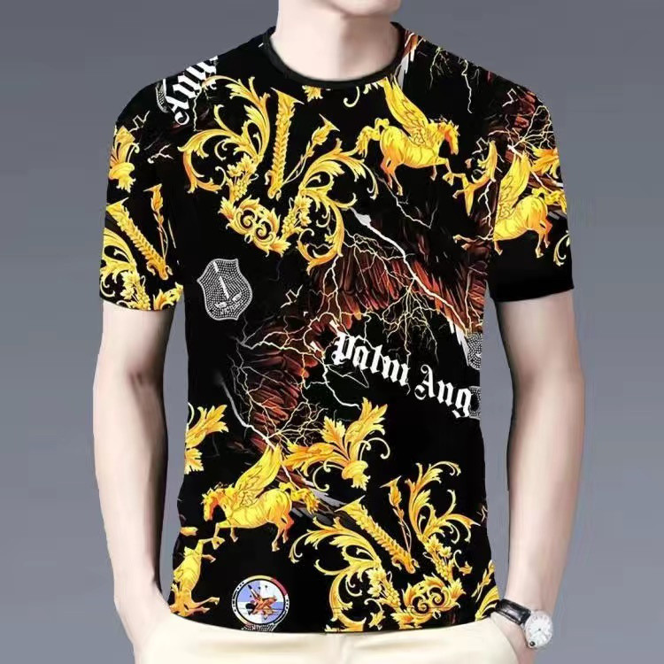 Áo thun nam 3D in chữ retro Mỹ - Cổ tròn fashionable, phù hợp cho mùa hè