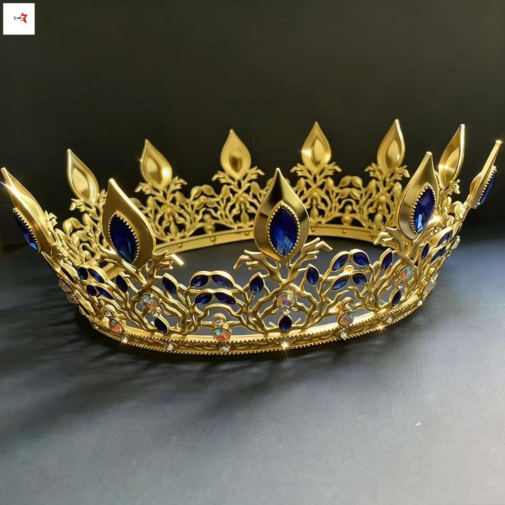 Vương miện vàng cổ điển với trang trí pha lê xanh thoải mái khi mặc cho nữ Mũ nón dự tiệc hàng ngày