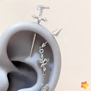 Thời Trang Mới Đeo Chéo Xương Móng Tay Sáng Bóng Zircon Hợp Thời Trang Bông Tai Dành Cho Nữ Phụ Kiện Xuyên Cơ Thể Mới