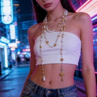 Vòng cổ tua rua ngọc trai nhiều lớp retro có khí chất thanh lịch