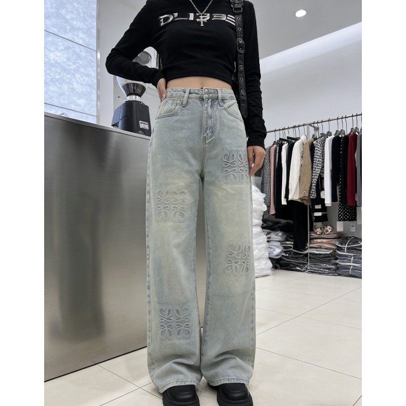 Quần jean ống thẳng nổi lưng cao mới dành cho nữ