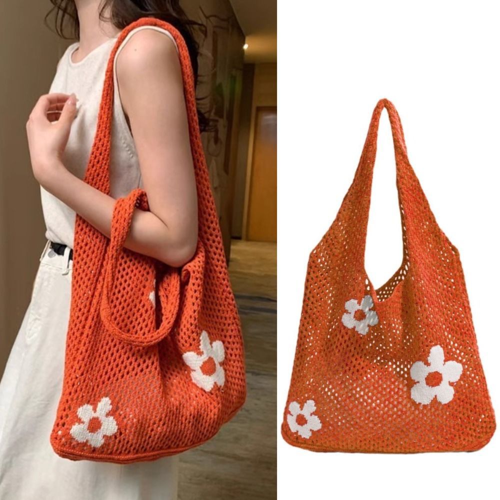 HOBBYIN Túi Tote Dệt Kim HOBBYIN, Thiết Kế Openwork Túi Tote Hoa Dung Tích Lớn, Kết Cấu Lưới Đơn Siêu Mát Chất Liệu Dệt Kim Túi Dệt Túi Mua Sắm