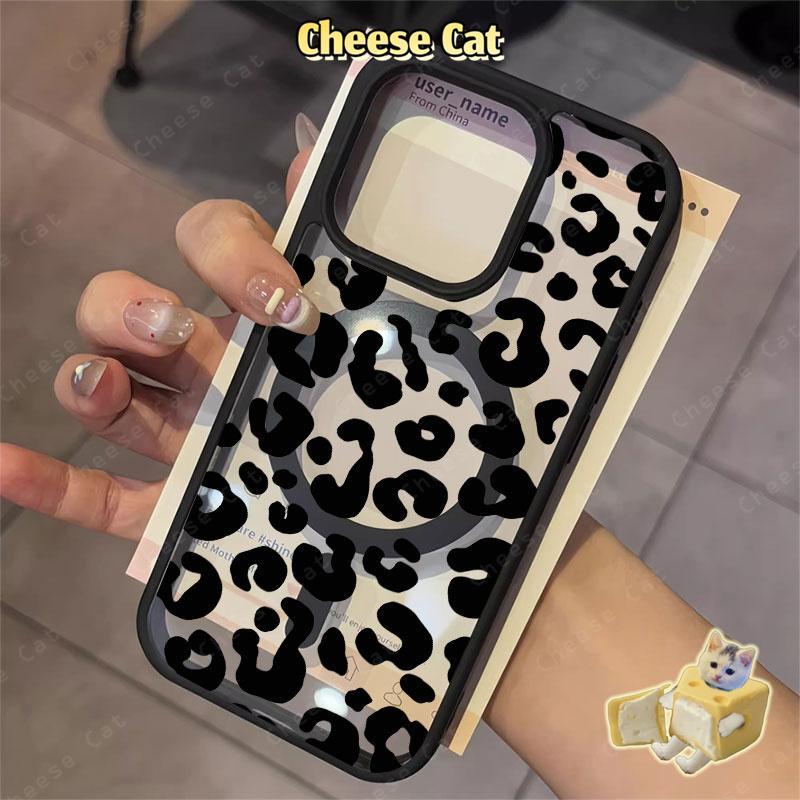 ins Họa tiết da báo đen Ốp điện thoại từ tính cho iPhone 11 12 13 14 15 16 17 Pro Max 7 Plus XR Xs Max