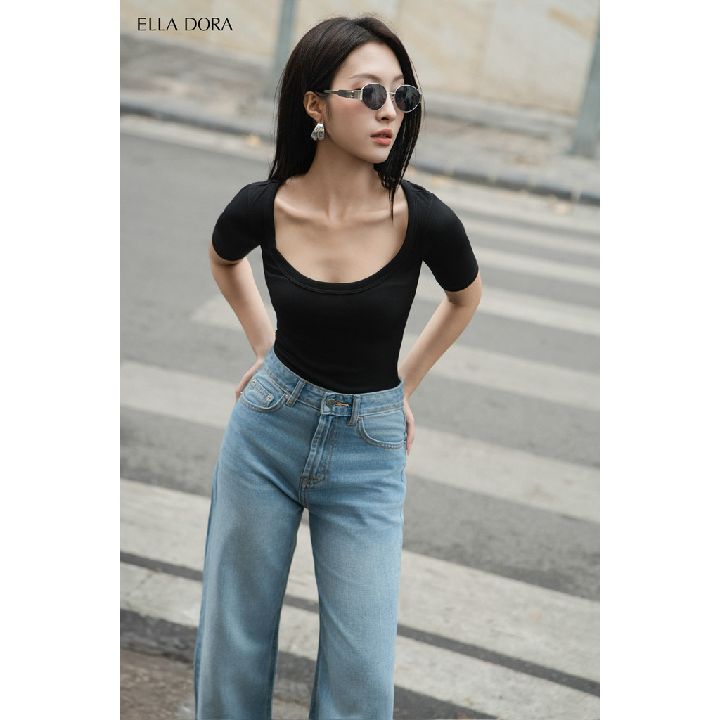 Áo thun nữ ELLA DORA cổ tròn dáng ôm cộc tay thiết kế trẻ trung thanh lịch 2 màu ĐEN/TRẮNG [AT17]
