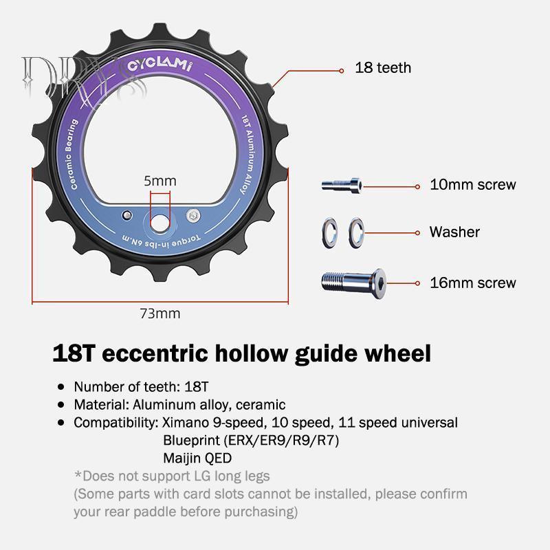 (TFT) Bánh xe ròng rọc Derailleur phía sau xe đạp 18T Thiết kế rỗng lệch tâm Bộ vòng bi mịn màng cho xe đạp hiệu suất cao MỚI