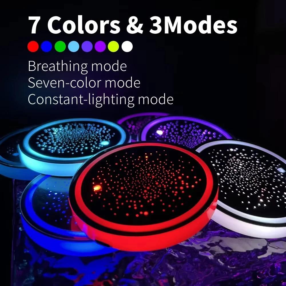 [Sẵn sàng] 1 / 2 Giá đỡ cốc LED có thể sạc lại 7 màu Đèn thay đổi đế lót ly ô tô Chai khí quyển Phụ kiện ô tô dành cho thanh thiếu niên