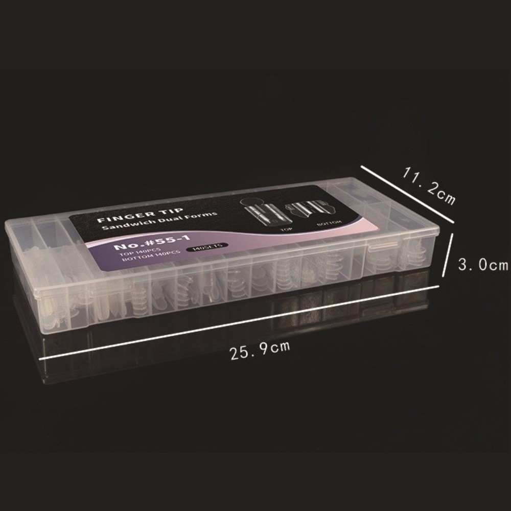 AWNGD 280 chiếc Sandwich Dual Nail Forms, 14 kích cỡ Hình thức mở rộng móng tay có thể tái sử dụng, Mở rộng móng tay Acrylic trong suốt hình bầu dục hai lớp cho dụng cụ làm móng tay