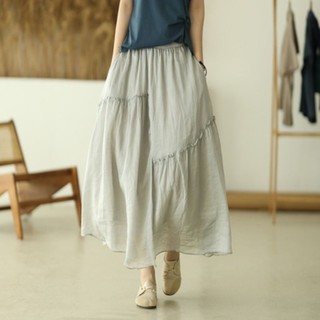 Váy chữ A hai lớp thoáng khí từ cotton và vải lanh, phong cách cổ tích, màu đơn sắc cho mùa xuân thu mới