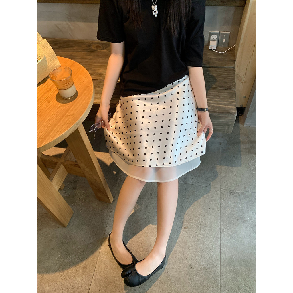 SUXI Váy midi chữ A chấm bi mềm mại dành cho nữ mùa hè 260331