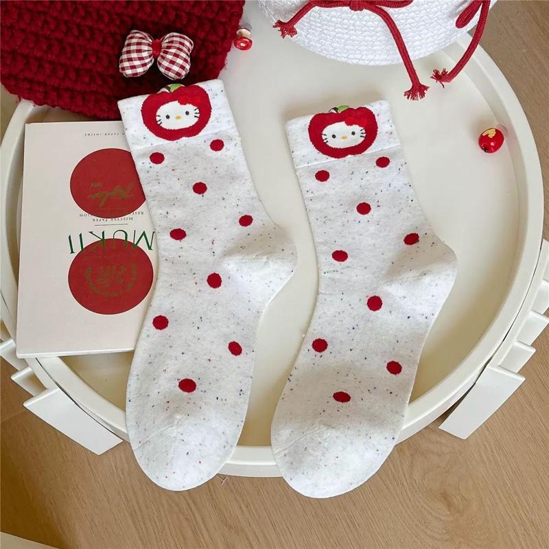 Tất Mèo Kitty 2026 Dành Cho Nữ Vải Cotton Mềm Mịn Phong Cách Dễ Thương Thêu Nơ Trẻ Trung Năng Động