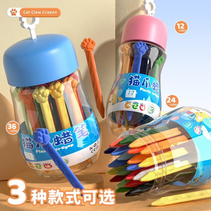 Bút sáp màu bàn chân mèo, không độc hại, giặt sạch, set 12/24/36 màu, cho bé tập vẽ