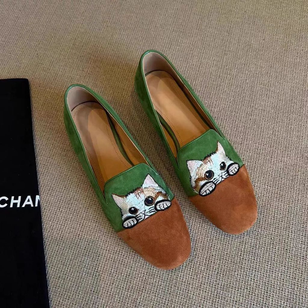 Giày lười mũi vuông nữ vải, size lớn, đế bằng, cho chân rộng/sưng/mang thai, mã 9VBF