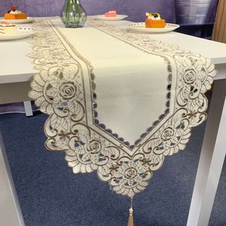 40X290cm Bàn Chạy Thêu Rỗng Vải Hộ Gia Đình Giường Chạy Tivi Tủ Vải Bàn Ăn Bàn Cà Phê Thêu Bàn Chạy Hộ Gia Đình Khách Sạn Thương Mại Cảm Giác Cao Cấp 01