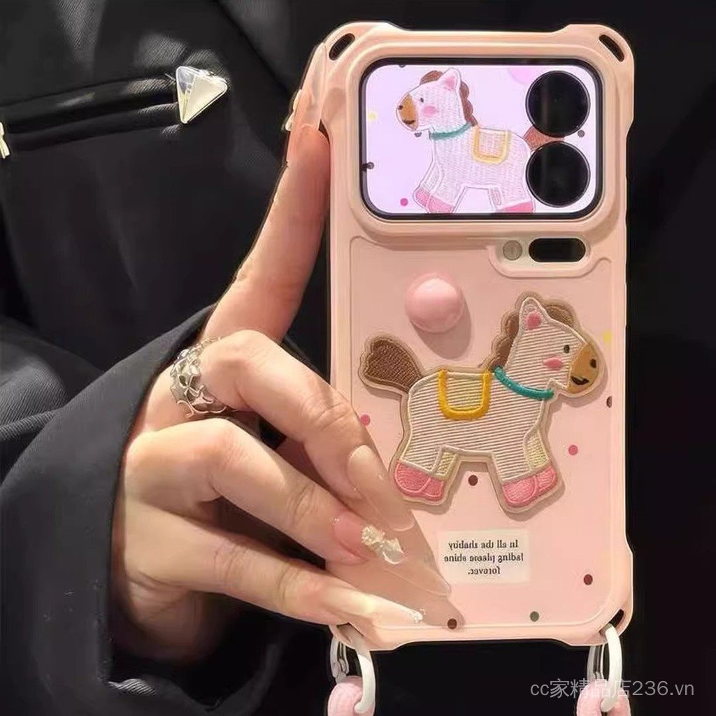 Chấm Bi Màu Hồng Pony Thích Hợp Cho iPhone17 / 16promax Ốp Điện Thoại 15 / 14 / 13P70 Dây Buộc Dễ Thương
