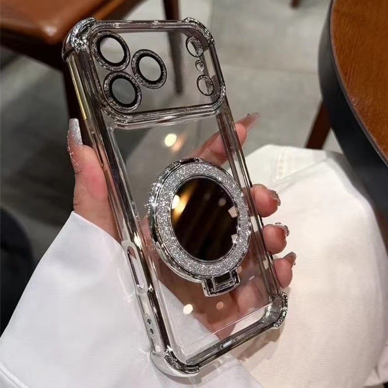 Sang Trọng Với Từ Lấp Lánh Gương Giá Đỡ Đứng Mạ Ốp Lưng Điện Thoại iPhone 17 16 15 14 13 12 11 Pro Max 16 Plus 17 Air Cover