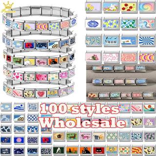 Wholesale Colorful Eyes Hand Flower Cat Italian Charms Fit 9mm Stainless Steel Women Fashion Bracelet DIY Jewelry Gift