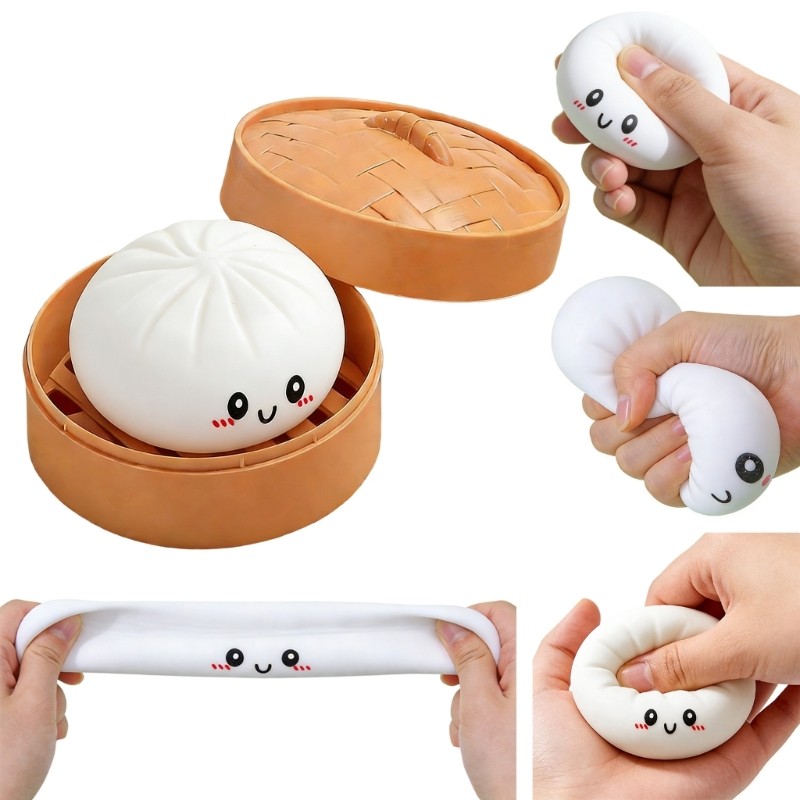 BTF Bánh Bao Cảm Giác Căng Thẳng Cho Trẻ Em Và Người Lớn Bóp Đồ Chơi Bột Co Giãn Có Hộp Hấp Trang Trí Văn Phòng Tại Nhà