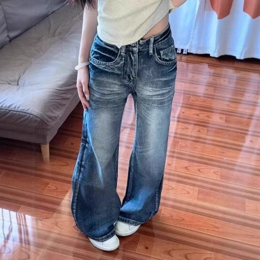 Quần Jean Retro Ống Rộng Cao Cấp, Thích Hợp Hàng Ngày