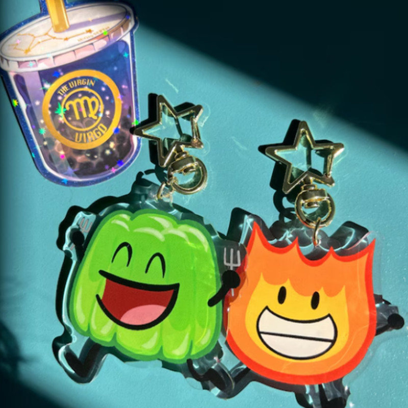 BFDI Keychains - 2.5" Acrylic - Firey, Bubble, Teardrop, Golfball, Tennisball, Black Hole, Gelatin, Two, Naily, Eggy,..