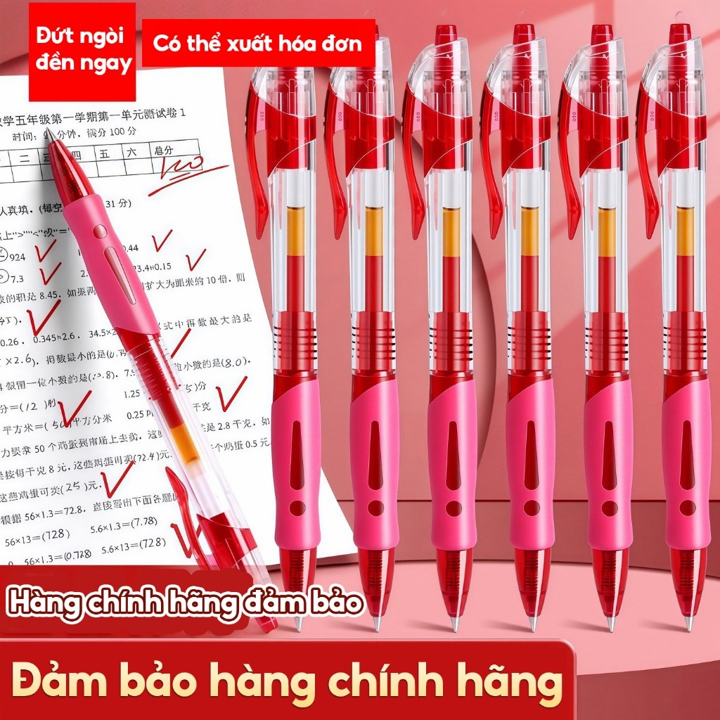 Bút bi mực đỏ cao cấp cho học sinh, ngòi 0.5mm viết êm tay, mực ra đều khô nhanh, đồ dùng học tập cần thiết