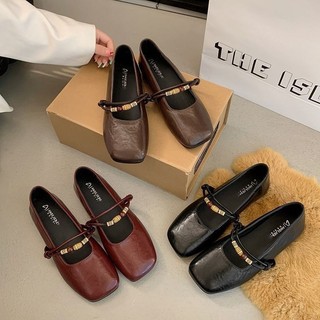 Giày Flat Mary Jane 2025 Giày Đơn Pháp Nông Miệng Retro Đế Mềm Giày Da Ballet