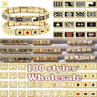New Vintage Golden Charm Black Cat Love Heart Moon Italian Charm Links Fit 9MM Stainless Steel Bracelet DIY Making Jewelrys