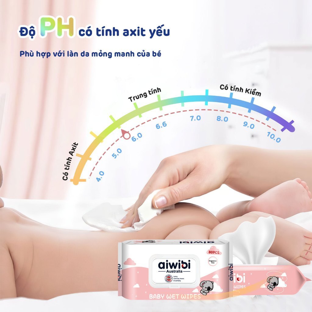 [Combo 10] Khăn Ướt Không Cồn Aiwibi Dịu Nhẹ, An Toàn Cho Da Nhạy Cảm (1 Gói 80 Miếng)