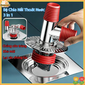 Bộ Chia Nối Thoát Nước 3 in 1-Chống Mùi, Côn Trùng, Lọc Rác-Phù Hợp Mọi Lỗ Thoát&Máy Giặt&hoát Sàn