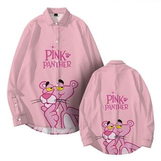 Áo sơ mi dài tay in hình Pink Panther hoạt hình màu hồng, phù hợp hàng ngày