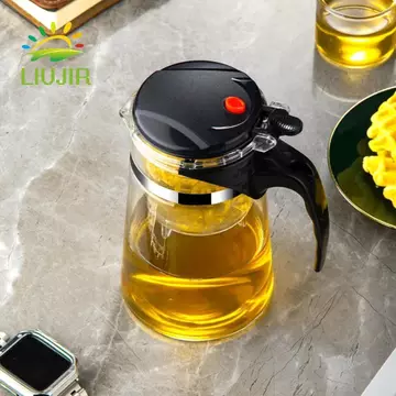 LIUJIR Ấm trà tách lọc trà LIUJIR, Ấm trà thủy tinh chịu nhiệt tiện lợi dày ấm đun nước trong suốt Ấm trà lọc một nút bền ấm gia đình