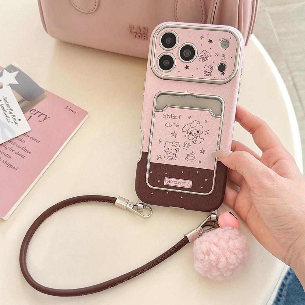 Dòng Mèo Thỏ Chuông Tóc Bóng Dây Mạ Thẻ Túi Da Điện Thoại Cho iPhone 17 Pro Max 16 15 14 13 Vỏ Bảo Vệ Chống Sốc