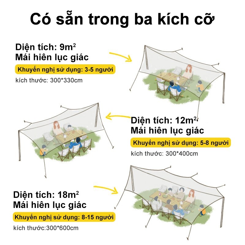 Tấm tăng lều tank bạt che nắng chống mưa, bạt lót cắm trại du lịch dã ngoại dày rộng, màu săc mát mẻ