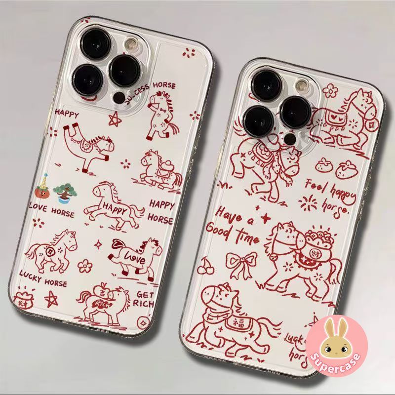 Năm Mới Happy Horse Ốp Lưng Điện Thoại Xiaomi Poco M8 F8 X7 Pro F7 Ultra M7 Plus F6 M6 X6 M5 M5S M4 X5 X4 X3 GT NFC M3 Pro X2 4G 5G Vỏ Dễ Thương Đường Pony Chúc May Mắn Trong Suốt Vỏ mềm