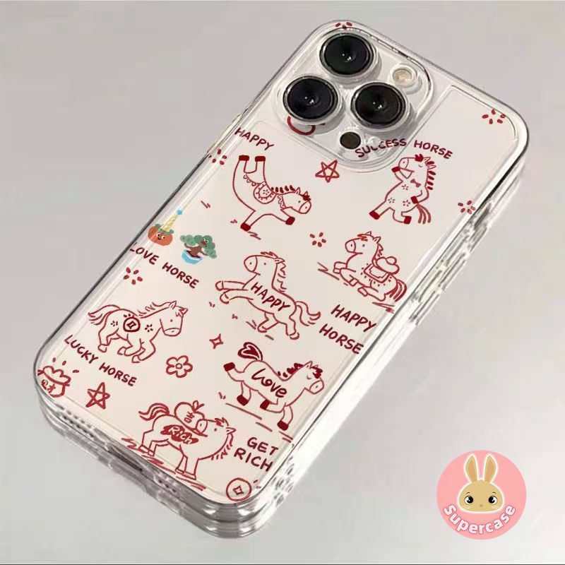 Năm Mới Happy Horse Ốp Lưng Điện Thoại Xiaomi Poco M8 F8 X7 Pro F7 Ultra M7 Plus F6 M6 X6 M5 M5S M4 X5 X4 X3 GT NFC M3 Pro X2 4G 5G Vỏ Dễ Thương Đường Pony Chúc May Mắn Trong Suốt Vỏ mềm
