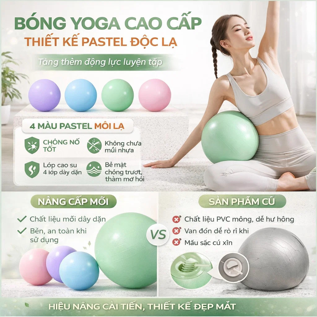 ⚡COD⚡Thiết bị tập thể dục: Bóng tập yoga/Bóng nâng mông/Bóng tập yoga dày chống cháy nổ/Bóng tập Pilates/Bóng tập yoga cho cơ bụng / Bóng tập yoga an toàn và chống nổ