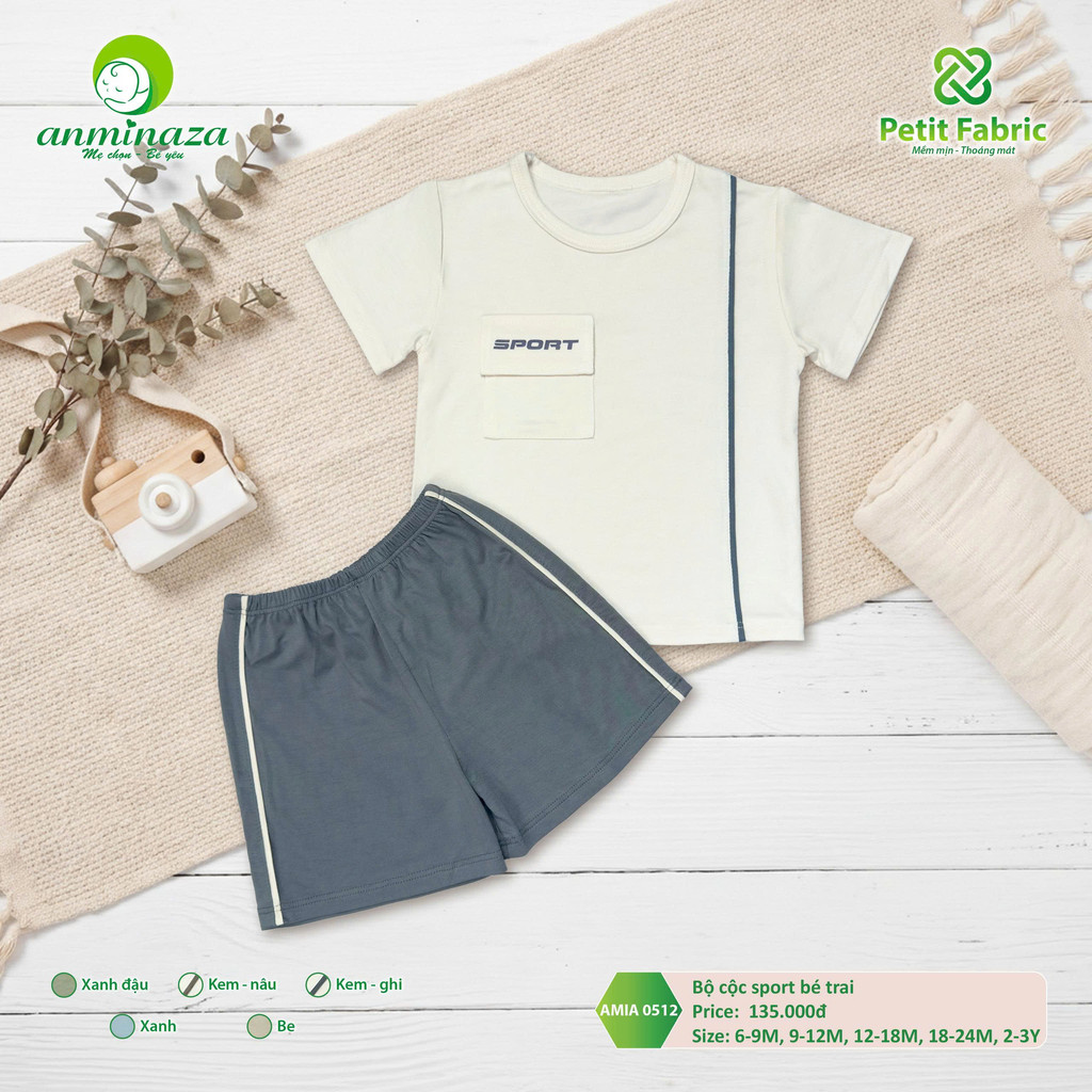 Bộ Cộc Sprot Bé Trai Anminaza Vải Sợi Tre Petit Thấm Hút Thoáng Mát - Hàng Chính Hãng AMI0512