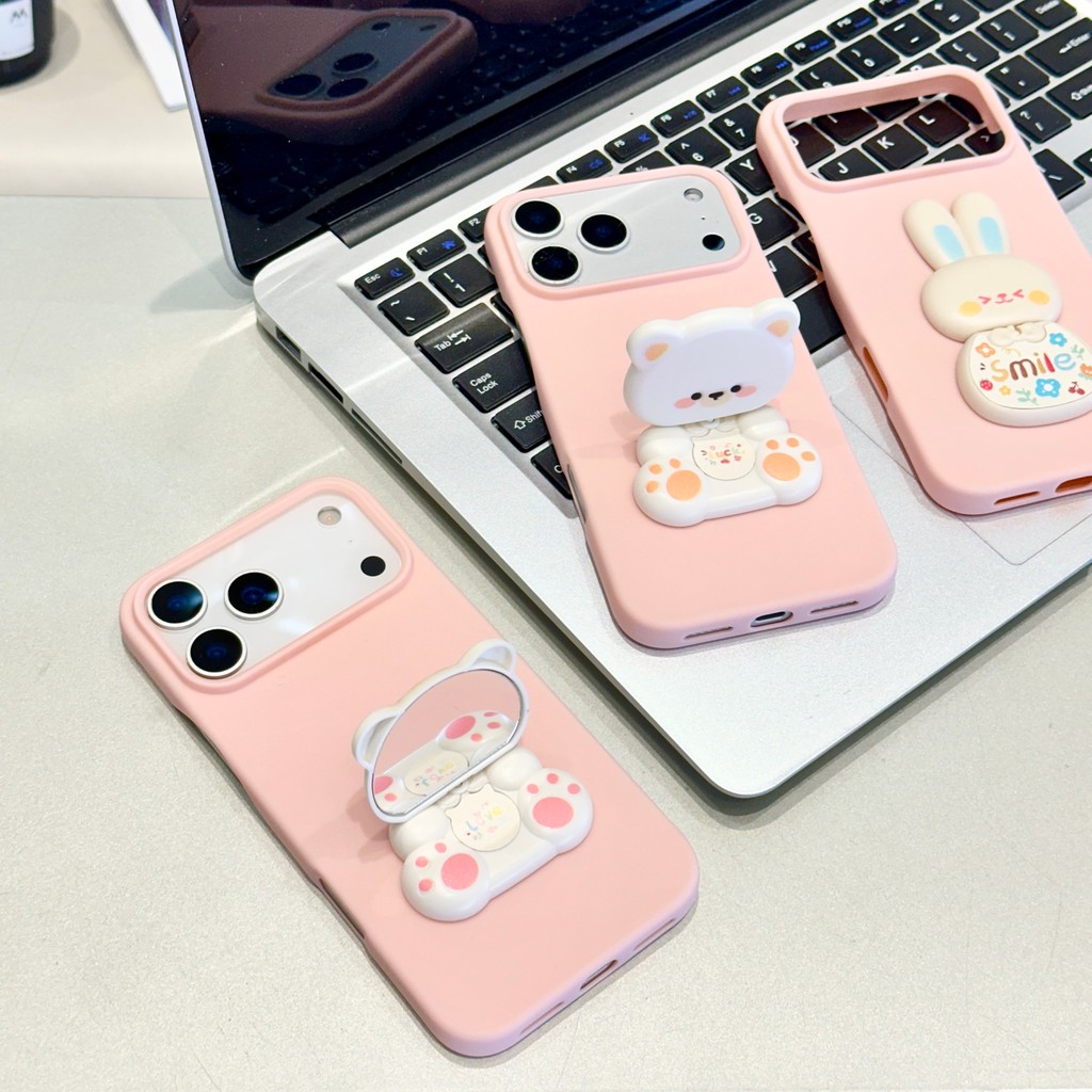 Vỏ điện thoại hình gấu bông hồng 3D phù hợp cho iPhone 17 Pro Max  iPhone 17 16 15 14 13 12 11