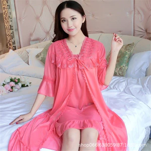 Extra Fat Spring Loose Size Lớn Nửa Tay Ice Silk Bộ Đồ Ngủ Hai Mảnh Váy Ngủ Áo choàng Tắm